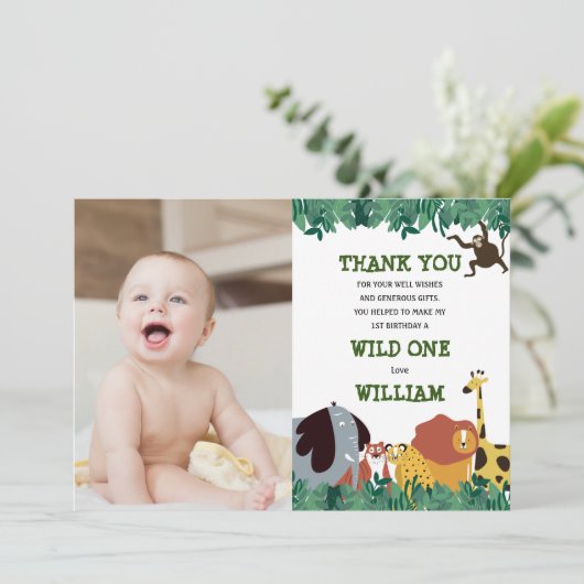 Oerwoud Safari 1ste verjaardag Wilde Eén Bedankkaart (Staand voorkant)