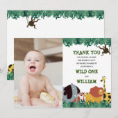 Oerwoud Safari 1ste verjaardag Wilde Eén Bedankkaart (Voorkant / Achterkant)
