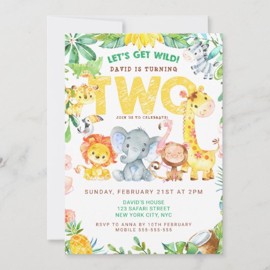 Oerwoud Safari 2e verjaardag Boy Party Zoo Kaart (Voorkant)