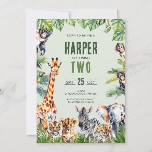 Oerwoud Safari 2e verjaardag Uitnodiging (Voorkant)