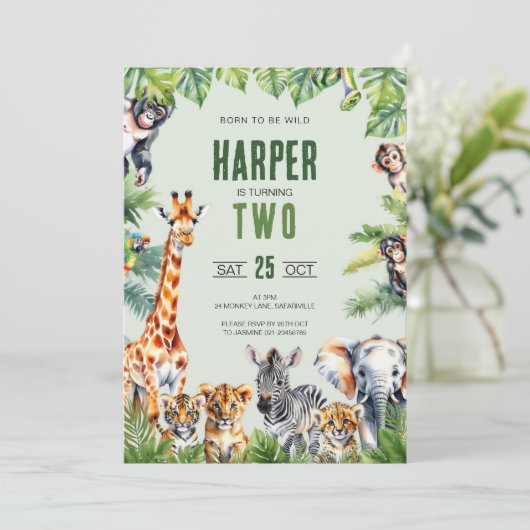 Oerwoud Safari 2e verjaardag Uitnodiging (Staand voorkant)