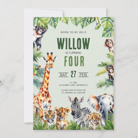 Oerwoud Safari 4e verjaardag Kaart (Voorkant)