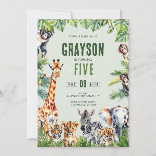 Oerwoud Safari 5e verjaardag Kaart (Voorkant)