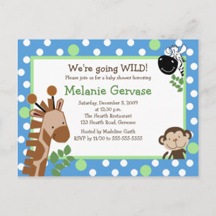 OERWOUD SAFARI ADVENTURE BLUE Baby shower Uitnodig Uitnodiging Briefkaart
