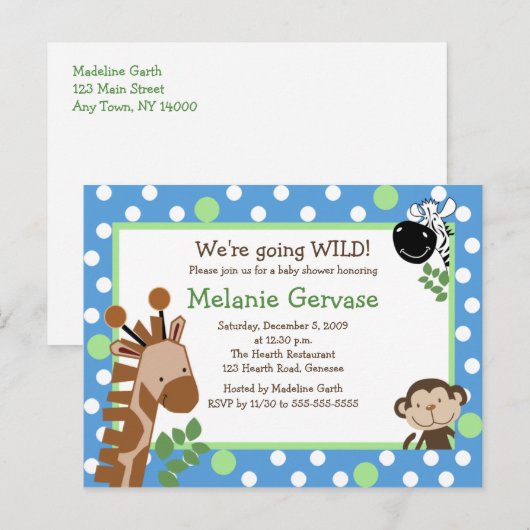 OERWOUD SAFARI ADVENTURE BLUE Baby shower Uitnodig Uitnodiging Briefkaart (Voorkant / Achterkant)