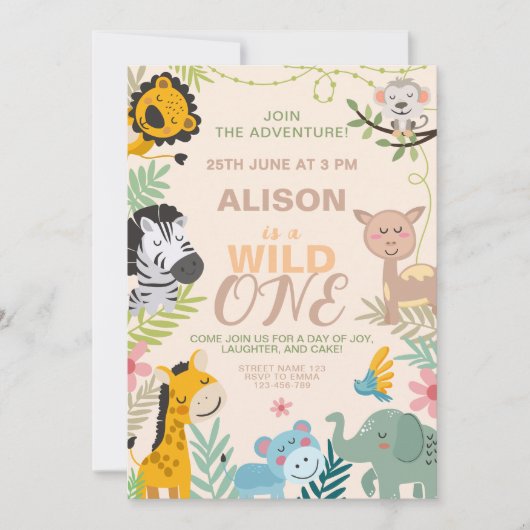 Oerwoud Safari Adventure Party 1e verjaardag Kaart (Voorkant)