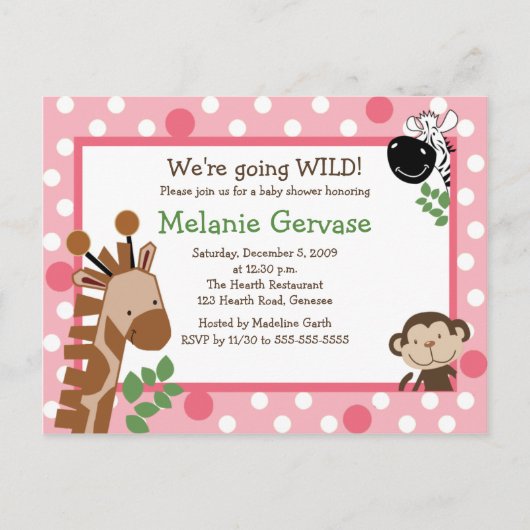 OERWOUD SAFARI ADVENTURE PINK Baby shower Uitnodig Uitnodiging Briefkaart (Voorkant)