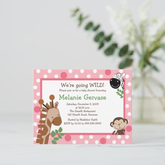 OERWOUD SAFARI ADVENTURE PINK Baby shower Uitnodig Uitnodiging Briefkaart (Staand voorkant)