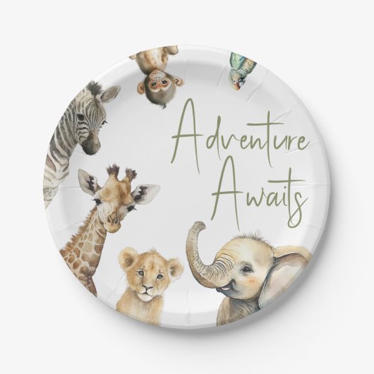 Oerwoud Safari Adventure wacht op Baby shower Papieren Bordje (Voorkant)