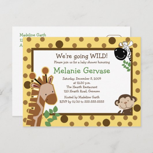 OERWOUD SAFARI ADVENTURE YELLOW Baby shower Uitnod Uitnodiging Briefkaart (Voorkant / Achterkant)