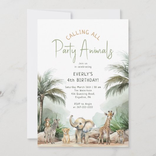 Oerwoud Safari "Alle feestdieren bellen" Verjaarda Kaart (Voorkant)
