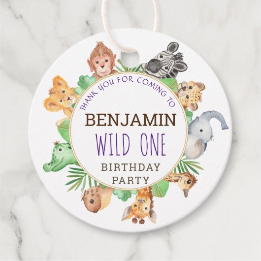 Oerwoud Safari Animal 1st Birthday Party Dank u Bedankjes Labels (Voorkant)