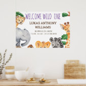 Oerwoud Safari Animal Baby Birth kondiging Poster (Keuken)