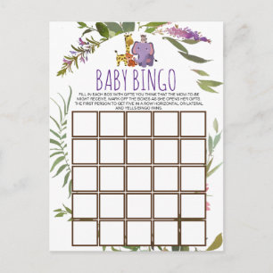 Oerwoud Safari Animal Baby shower Bingo Kaart