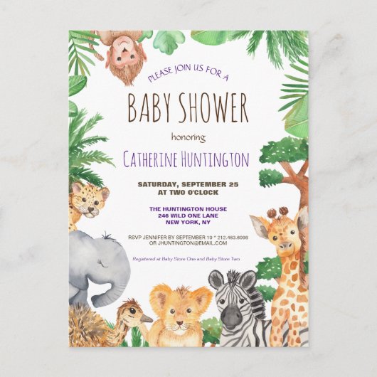 Oerwoud Safari Animal Baby shower Books for Baby Briefkaart (Voorkant)