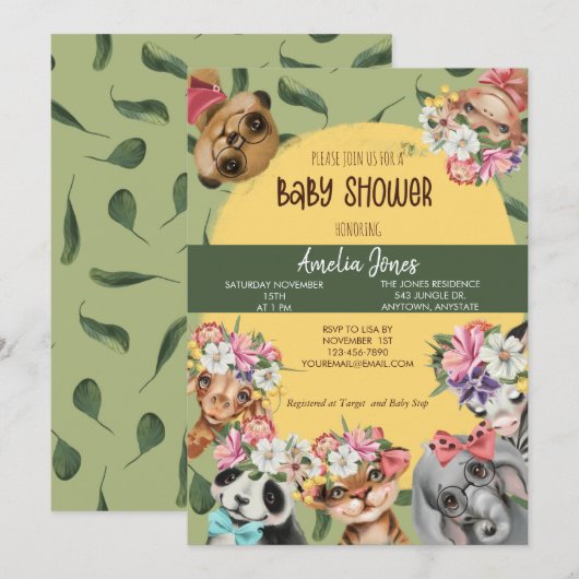 Oerwoud Safari Animal Baby shower Invitation Postc Kaart (Voorkant / Achterkant)