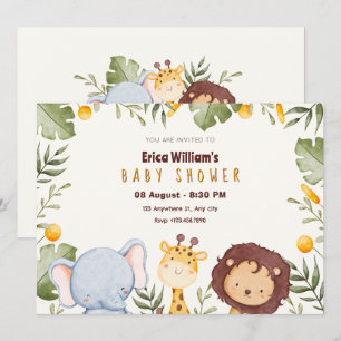 Oerwoud Safari Animal baby shower Kaart