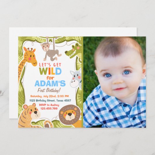 Oerwoud Safari Animal Birthday Party Invitation Kaart
