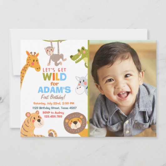 Oerwoud Safari Animal Birthday Party Invitation Kaart (Voorkant)