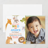 Oerwoud Safari Animal Birthday Party Invitation Kaart (Voorkant / Achterkant)