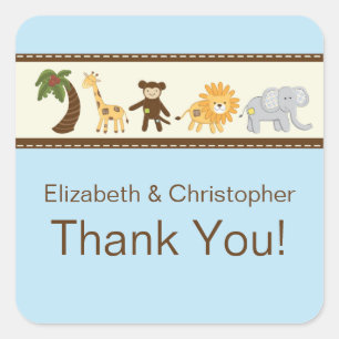 Oerwoud Safari Animal Blue Boy Baby shower Vierkante Sticker