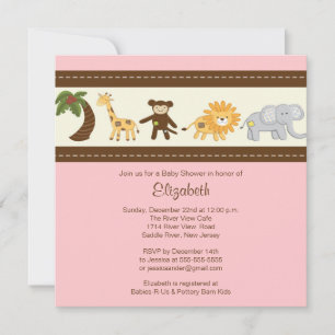 Oerwoud Safari Animal Girl Baby shower Kaart
