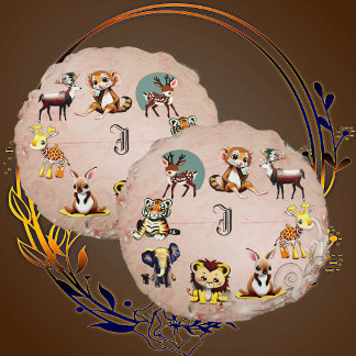 Oerwoud Safari Animal Kingdom Woodland Monogram Ki Rond Kussen