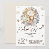 Oerwoud Safari Animal Twins Baby shower Kaart (Voorkant / Achterkant)