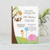 Oerwoud Safari Animal Verjaardagsfeestje Uitnodigi Kaart (Staand voorkant)