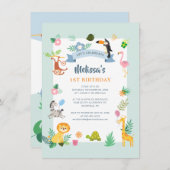 Oerwoud Safari Animals 1e verjaardag Kaart (Voorkant / Achterkant)