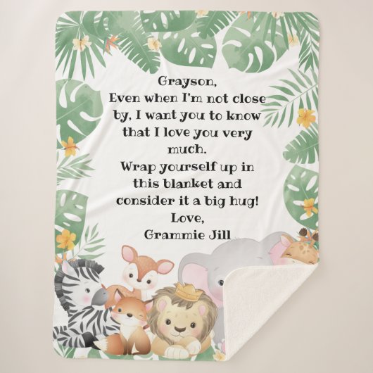 Oerwoud Safari Animals - Aangepaste berichtnota Sherpa Deken (Voorkant)