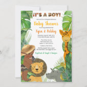 Oerwoud Safari Animals Baby Boy Shower  Kaart (Voorkant)