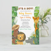 Oerwoud Safari Animals Baby Boy Shower  Kaart (Staand voorkant)