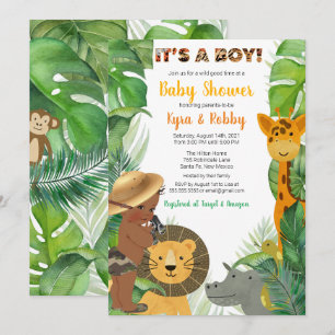 Oerwoud Safari Animals Baby Boy Shower Kaart
