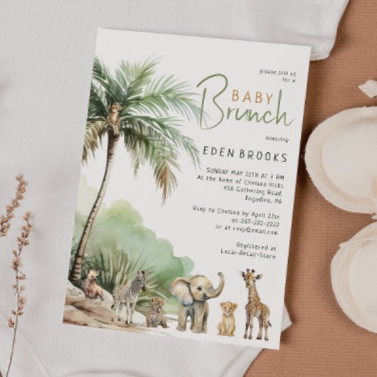 Oerwoud Safari Animals Baby Brunch Uitnodiging
