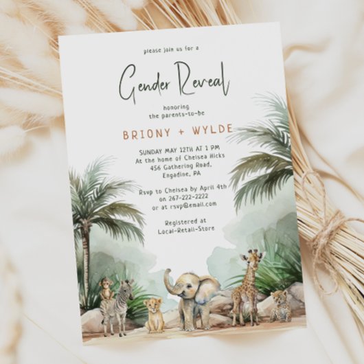 Oerwoud Safari Animals Baby Gender Reveal Kaart