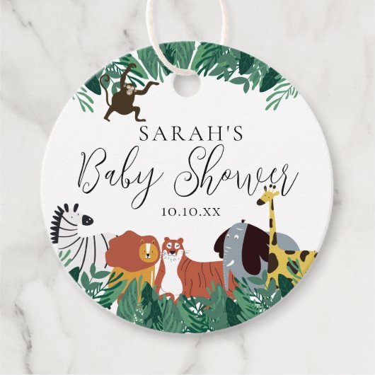 Oerwoud Safari Animals Baby shower Bedankjes Labels (Voorkant)