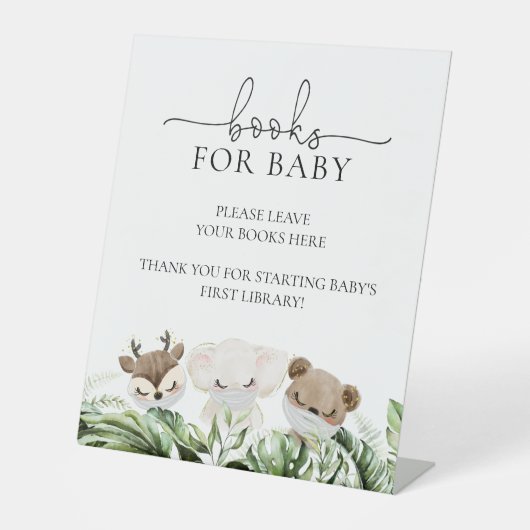 Oerwoud Safari Animals Baby shower Books for Baby  Reclamebord Met Voetstuk (Voorkant)