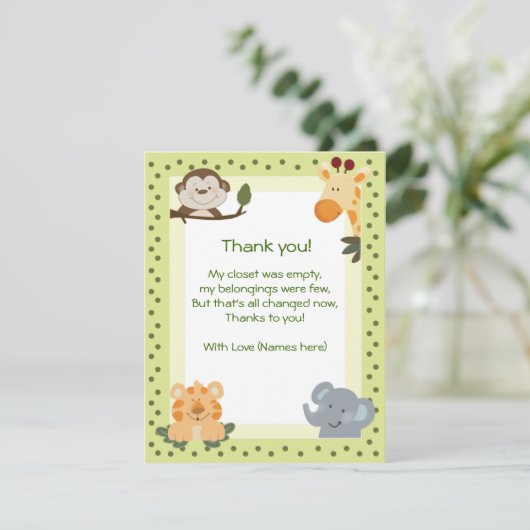 Oerwoud Safari Animals Baby shower Dank u wel. Bedankkaart (Staand voorkant)