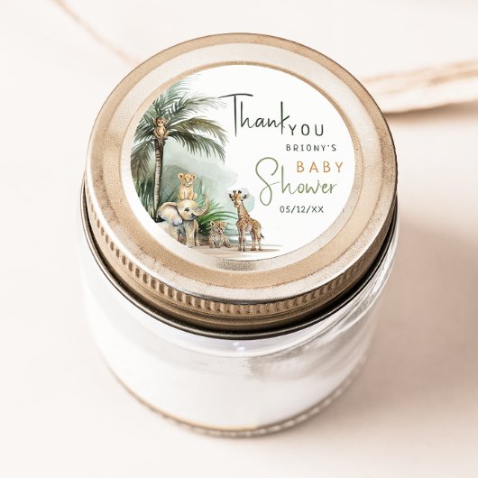Oerwoud Safari Animals Baby shower Dank u wel Ronde Sticker