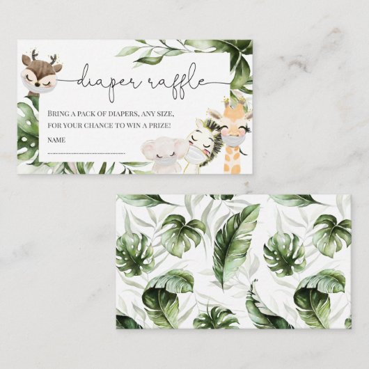 Oerwoud Safari Animals Baby shower Diaper Raffle Informatiekaartje (Voorkant / Achterkant)