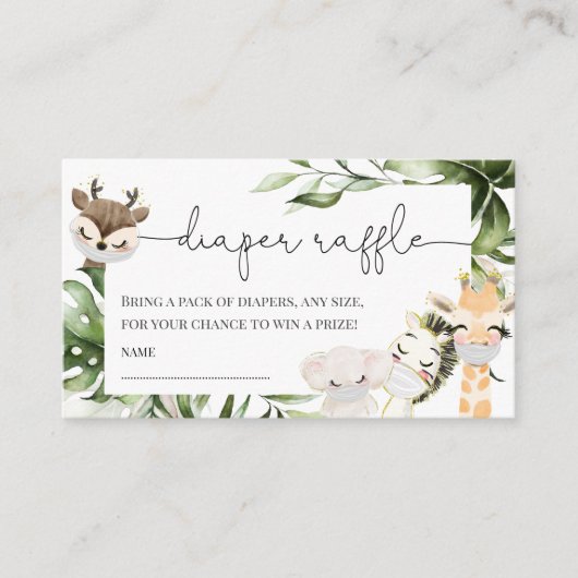 Oerwoud Safari Animals Baby shower Diaper Raffle Informatiekaartje (Voorkant)