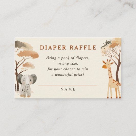 Oerwoud Safari Animals Baby shower Diaper Raffle Informatiekaartje (Voorkant)