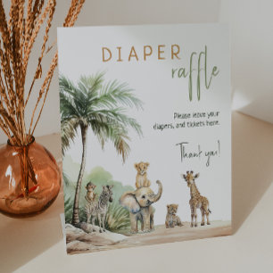 Oerwoud Safari Animals Baby shower Diaper Raffle Reclamebord Met Voetstuk