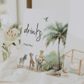 Oerwoud Safari Animals Baby shower Drinken Reclamebord Met Voetstuk
