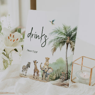 Oerwoud Safari Animals Baby shower Drinken Reclamebord Met Voetstuk