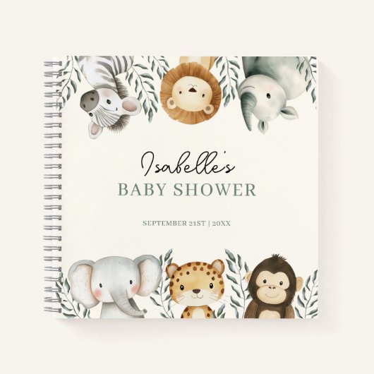 Oerwoud Safari Animals Baby shower gastenboek Notitieboek (Voorkant)