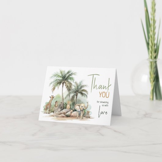 Oerwoud Safari Animals Baby shower gevouwen Bedankkaart (Voorkant)