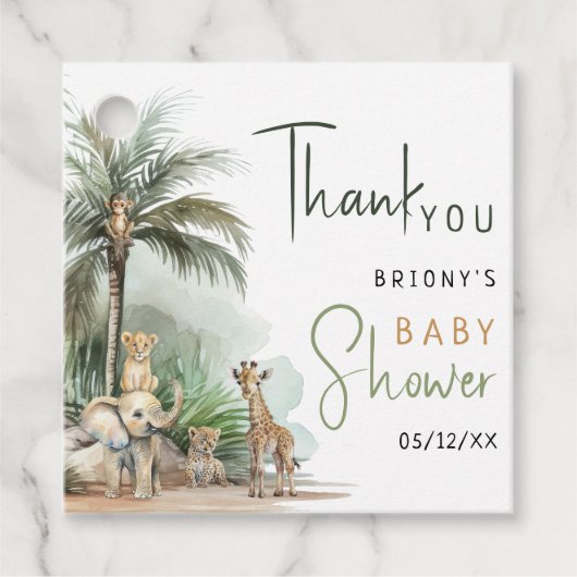 Oerwoud Safari Animals Baby shower Hartelijk dank Bedankjes Labels (Voorkant)
