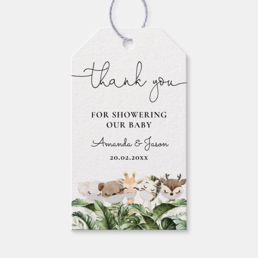 Oerwoud Safari Animals Baby shower Hartelijk dank Cadeaulabel (Voorkant)